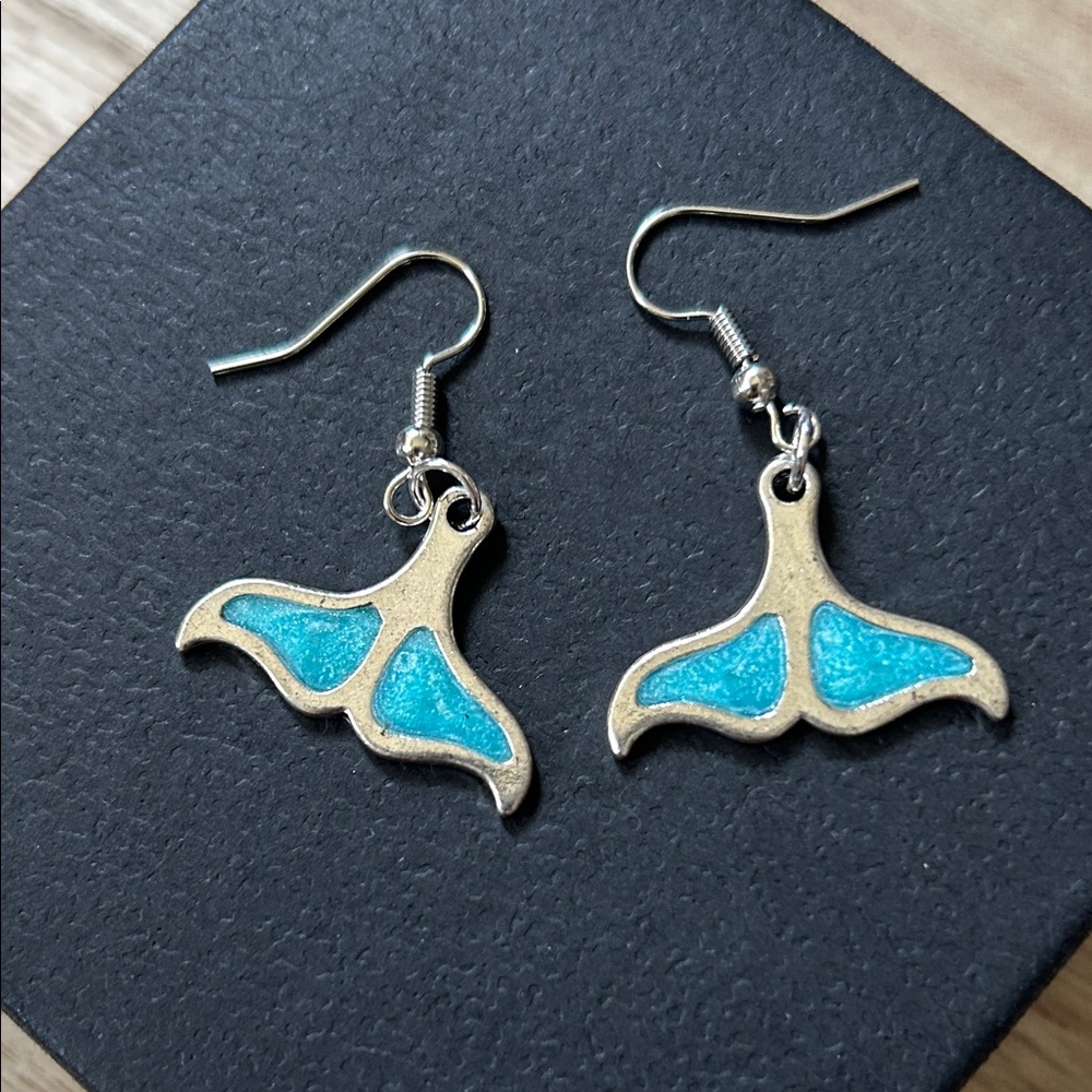 Gold and Blue Whale Tail Earrings